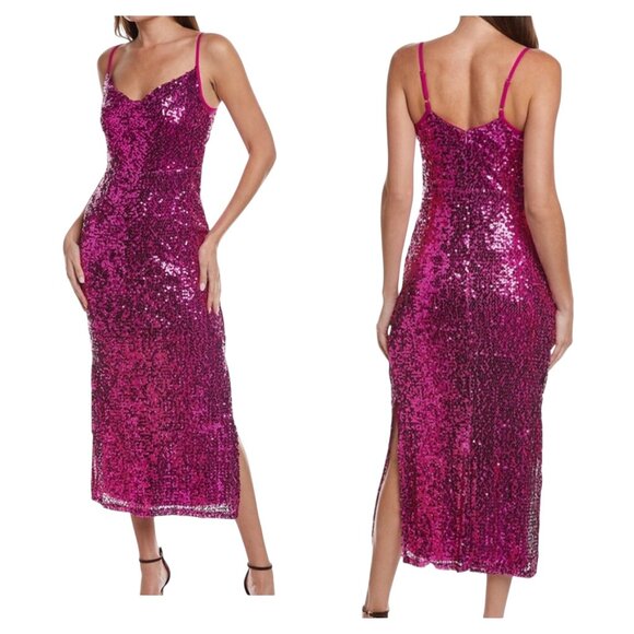 Taylor Fusion Pink Sequin Midi Dress NWT Size 16 - Picture 1 of 8